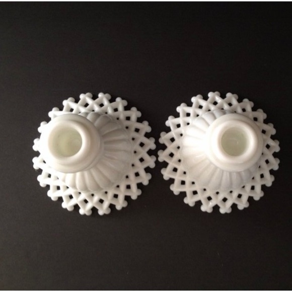 Glass White Milk Lattice Westmoreland Candle Holders Hand Open Lace - Picture 3 of 5